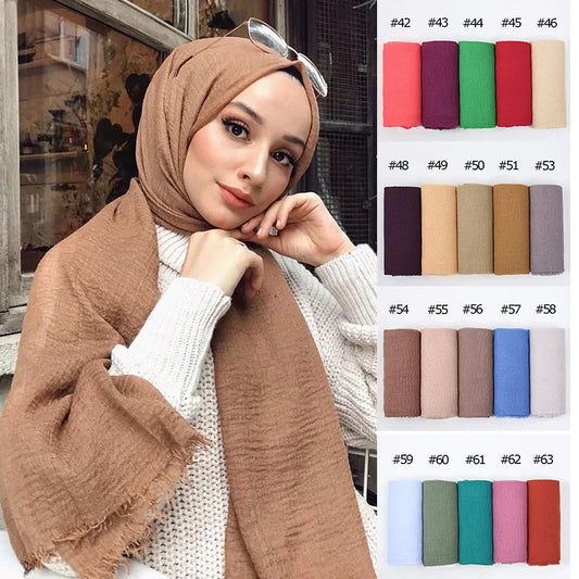 Hot Crinkle Cotton Hijab Scarf Women Scarves Bandana Turban Headscarf Muslim Shawl Africa Wrap Headband Islamic Shawls Headband